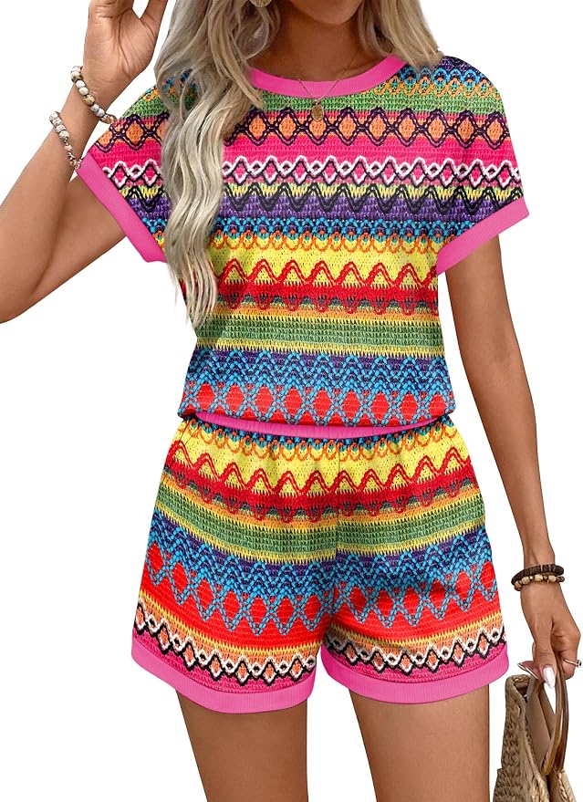 WIHOLL Two Piece Sets for Women Summer Lounge Short Sets Cap Sleeve Crew Neck Sweatsuit with Pocket XS-2XL - Image 3