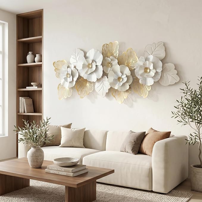Axioglo 59" Large Wall Decor,3D Floral Metal Wall Art for Living Room | 59" x 27" metal wall decor with layered metal texture, mounting hardware, two-way display - Image 2