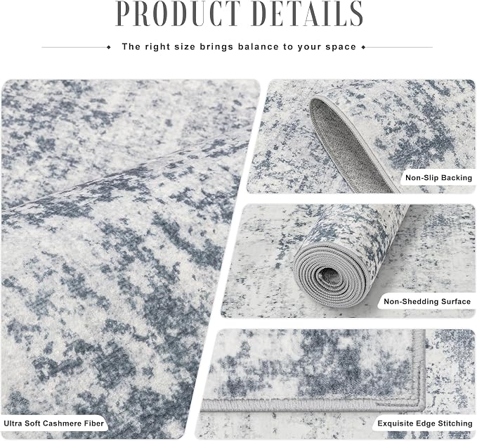 8x10 Area Rug Living Room Rug: Washable Modern Abstract Soft Thin Rug Indoor Floor No Slip Carpet for Bedroom Dining Room Farmhouse Nursery Home Office - Blue Grey - Image 5
