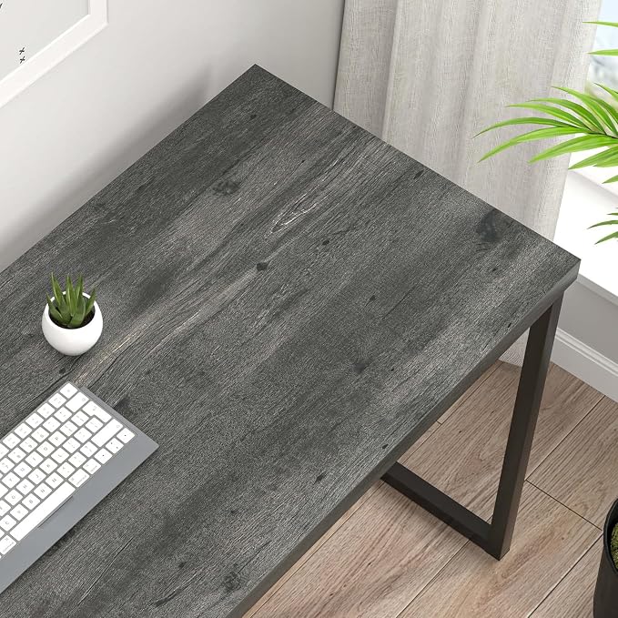 EXCEFUR Modern Computer Desk, Small Home Office Desk, Wood and Metal Writing Study Table Workstation for Bedroom Living Room, Rustic Grey, 47 inch - Image 4