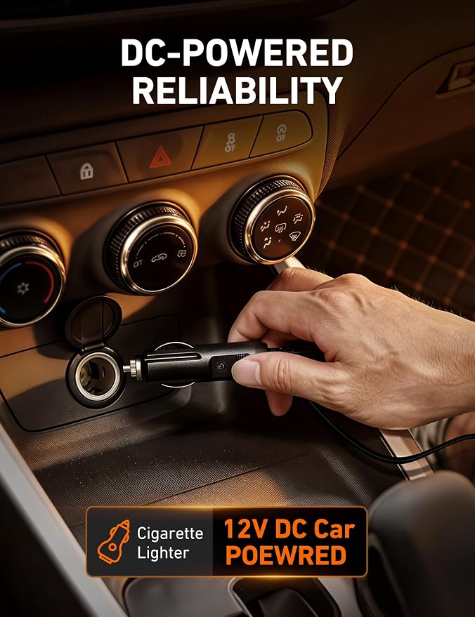 AstroAI AIRUN H Tire Inflator Portable Air Compressor,9.8Ft Cord-12VDC-Powered Auto Shut-Off,Fast Inflation Electric Air Pump for Car Tires-Car Accessories with Digital Pressure Gauge,LED Light,Yellow - Image 2