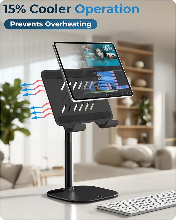 COOPER TabHolder, 7-10" Height Adjustable Tablet Stand, Premium iPad Stand for Desk, 270° Tilt iPad Holder for Desk, Tablet Holder, 15.6-17" Portable Monitor Support (Black) - Image 4