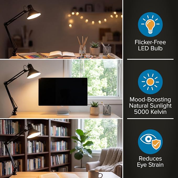 Bostitch Office VLF100 LED Swing Arm Desk Lamp with Clamp Mount, 36" Reach, Includes LED Bulb,Black - Image 6