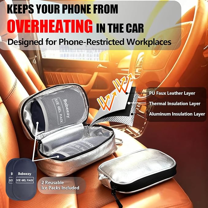 Keep Your Phone Safe from Extreme Heat Car Phone Cooling Bag Includes 2 Reusable Ice Packs Fits All Phones (Silver) - Image 3