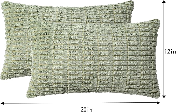Aegero Pack of 2 Corduroy Decorative Throw Pillow Covers 12x20 InchSoft Boho Striped Pillow Covers Modern Farmhouse Home Decor for Sofa Living Room Couch Bed（Sage Green） - Image 7