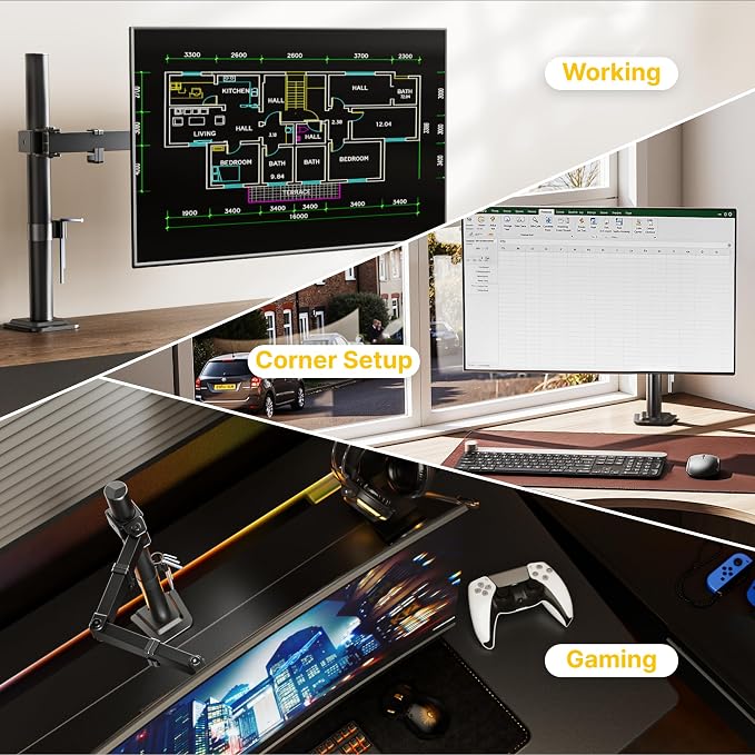 monTEK Extra-Long Monitor Arm for 17-32" Screens, 22 lbs | Articulating desk mount, extended reach, height adjustment, tilt, swivel, clamp/grommet bases and VESA 75/100 - Image 8