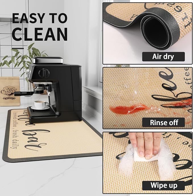 HotLive Coffee Mat - Absorbent Hide Stain Rubber Backed Dish Drying Mat for Kitchen Counter - Bar Mats for Countertops Accessories Fit Under Coffee Maker Espresso Machine - Image 4