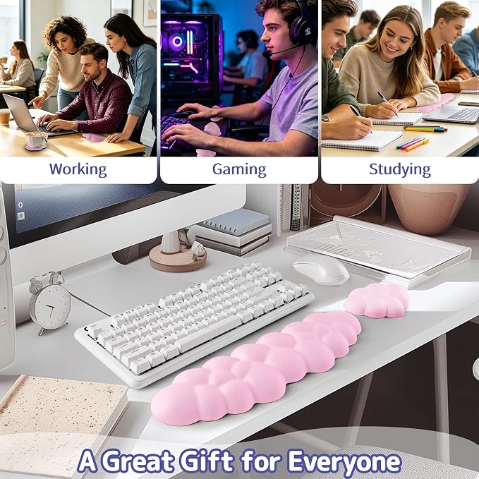 Sushret Cloud Wrist Rest Keyboard, Cloud Keyboard Wrist Pad Set with PU Leather Memory Foam, Cute Arm Rest for Palm Support, PC/Gaming Desk Accessories/Office Setup/Computer Hand Cushion - Pink - Image 4