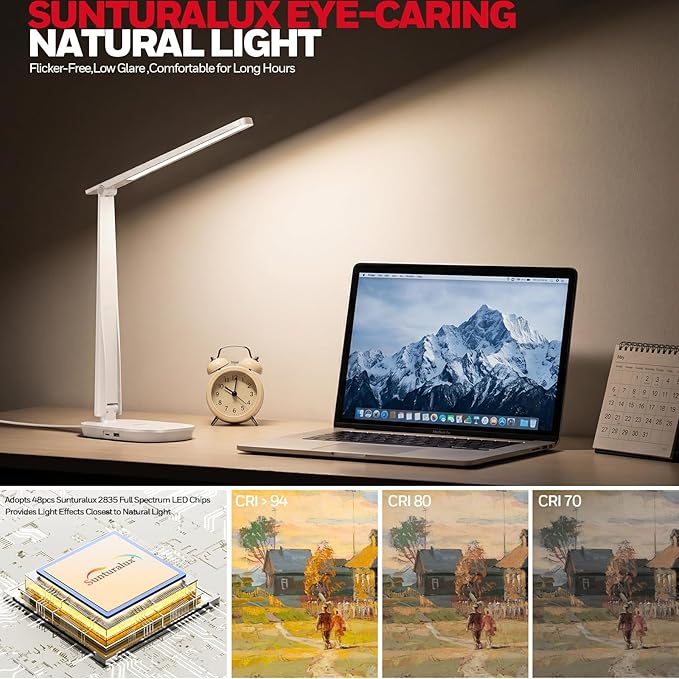 Honeywell LED Desk Lamp for Home Office, Eye-Caring Dimmable Reading Light with 4 Color Modes, Touch Control, USB-A & USB-C Charging Ports, Adjustable Head, Timer for Bedroom & Small Desks - Image 4