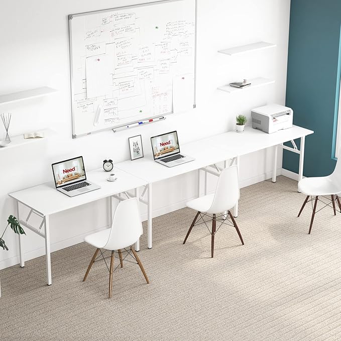 Need Office Computer Desk 47.2x23.6 in Sturdy Folding Laptop Table White | White Frame Writing Gaming Work Table/Foldable Home Office Desk/Sewing Table, No Assembly Required - Image 6