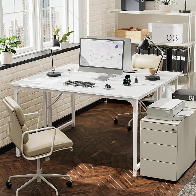 PRAISUN 47 X 20 Inch Computer Desk, Power Outlets, USB-C, White | Office Desk with 4 AC Outlets, USB & USB-C, Sturdy Metal Frame, Spacious Desktop for Work, Writing, Study & Gaming - Image 2