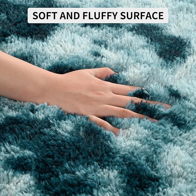 Tepook Fluffy Large Rugs for Living Room, Area Rug 6x9 Soft Carpet for Bedroom, Modern Shaggy Rug for Kids Boys Girls, Plush Indoor Nursery Home Decor Rug with Non-Slip Bottom, Peacock Blue - Image 7
