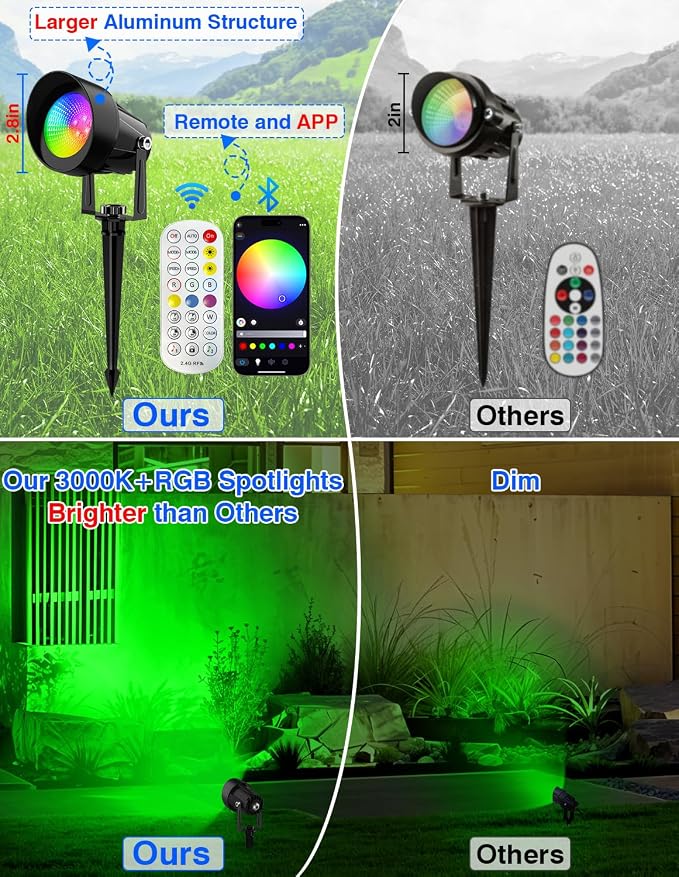 Spot Lights Outdoor, Smart RGBW LED Color Changing Landscape Lights with APP and Remote Control, Music Mode, DIY Scenes, Timing, IP65 Waterproof Spotlights Plug in for Yard Garden, 2 Pack - Image 4
