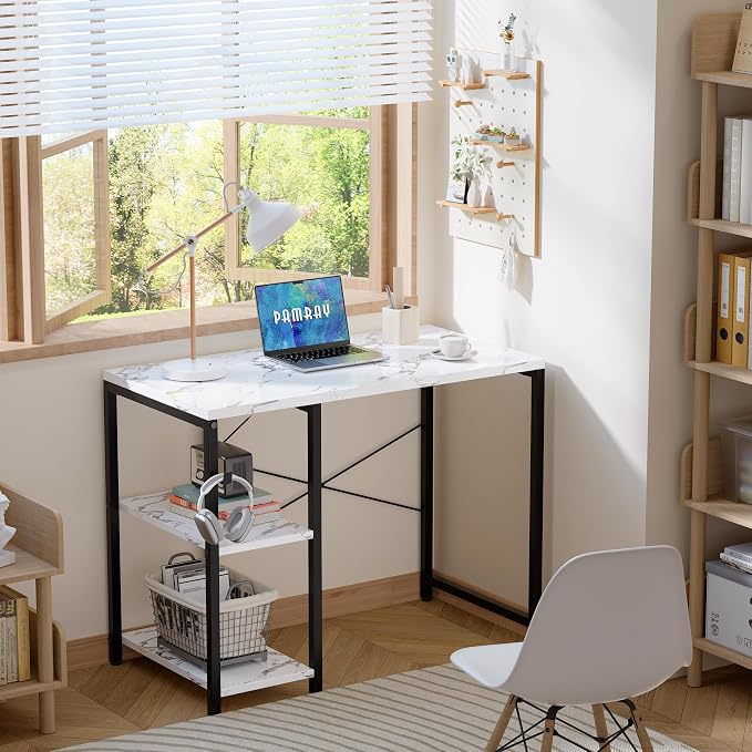 Pamray 32 Inch Small Computer Desk with Shelves for Bedroom Small Spaces | For Home Office, Dorm and Apartment, for Study and Writing, Headphone Hook, Space-Saving, Compact, Easy Setup - Image 2
