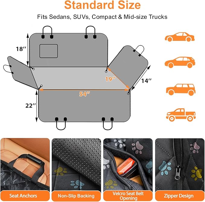 URPOWER Dog Car Seat Cover for Pets 100% Waterproof Seat Cover Hammock 600D Heavy Duty Scratch Proof Nonslip Durable Soft Back Seat Covers for Cars Trucks and SUVs - Image 6