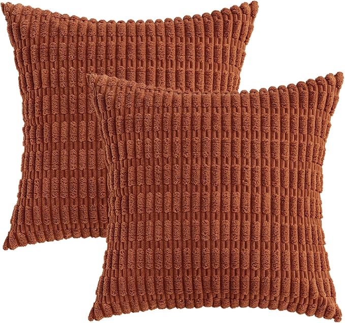 MIULEE Fall Pack of 2 Dark Rust Corduroy Decorative Pillow Covers 18x18 Inch Soft Boho Striped Throw Pillow Covers Modern Farmhouse Home Decor for Sofa Living Room Couch Bed - Image 6