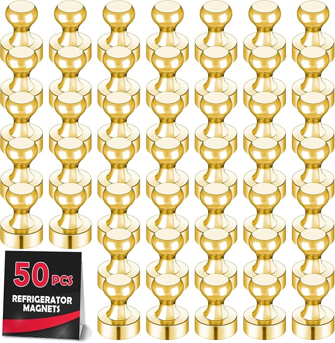 LOVIMAG Fridge Magnets 50Pcs, Magnet for Refrigerator Whiteboard, Gold | Small Strong Neodymium Metal Cute Push Pin for Classroom, Kitchen, Accessories Decorative, Office, Calendar by LOVIMAG