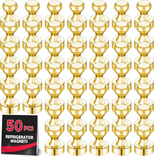 LOVIMAG Fridge Magnets 50Pcs, Magnet for Refrigerator Whiteboard, Gold | Small Strong Neodymium Metal Cute Push Pin for Classroom, Kitchen, Accessories Decorative, Office, Calendar by LOVIMAG