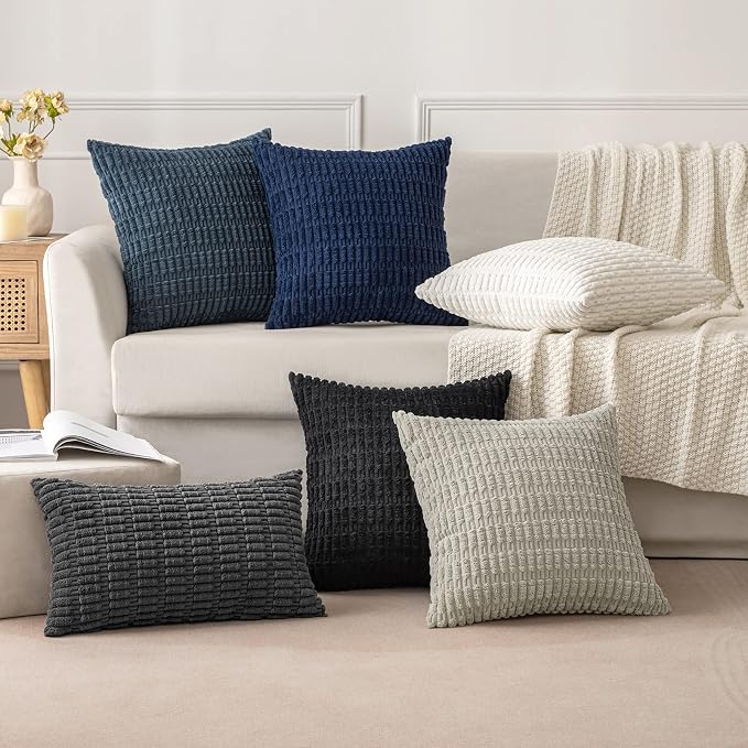 MIULEE Pack of 2 Corduroy Decorative Throw Pillow Covers 18x18 Inch Soft Boho Striped Pillow Covers Modern Farmhouse Home Decor for Sofa Living Room Couch Bed Dark Grey - Image 3