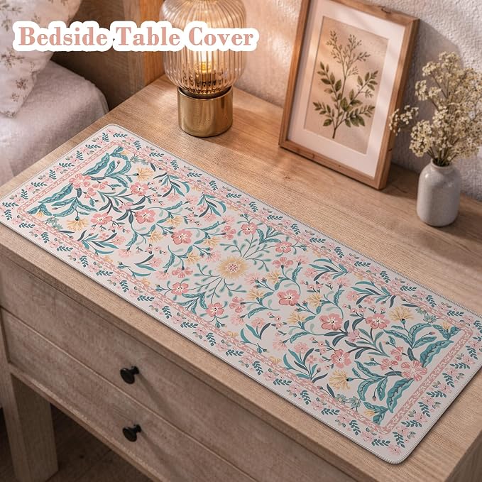 iCasso Aesthetic Desk Mat,31.5x11.8in Mouse Pads, Pink Floral | Anti-Slip Mousepad with Stitched Edges, Waterproof Computer Pad , Desk Accessories Office Decor for Women - Image 7