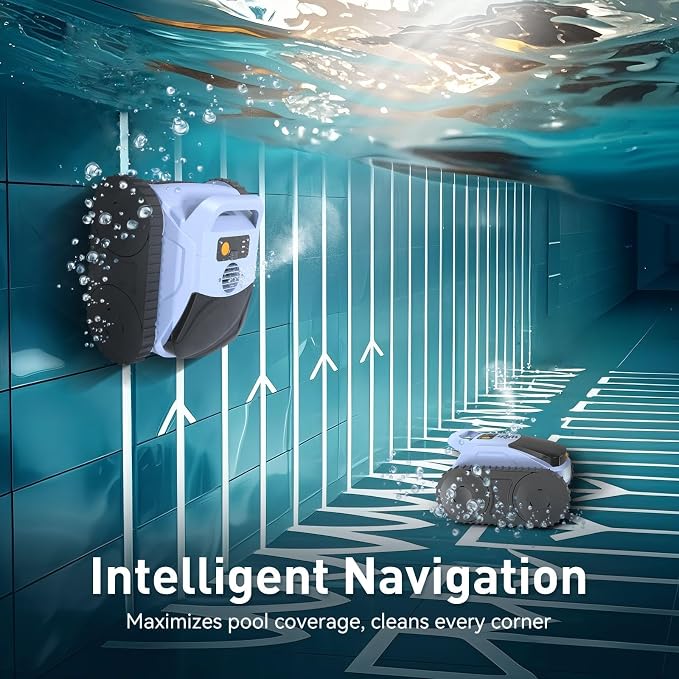 Cordless Pool Cleaner Robot, Pool Vacuum for Inground Pool & Above Ground Pool, Smart Navigation Self-Parking, LED Indicator, Wall&Waterline Cleaning Pool Robot up to 2150 Sq.ft - Image 6