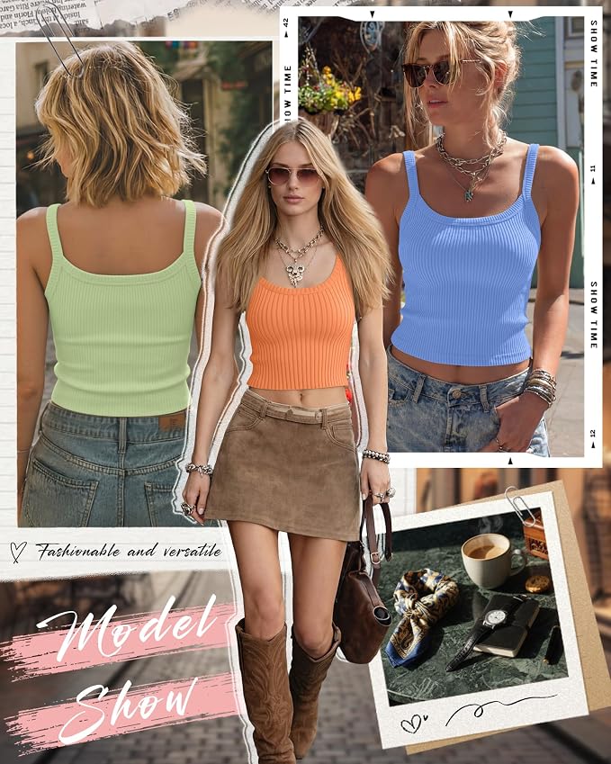 Ficerd 3 Pack Women's Tank Tops 95% Cotton Spaghetti Strap Ribbed Crop Camisole Slim Fitted Basic Summer Sleeveless Layer - Image 3