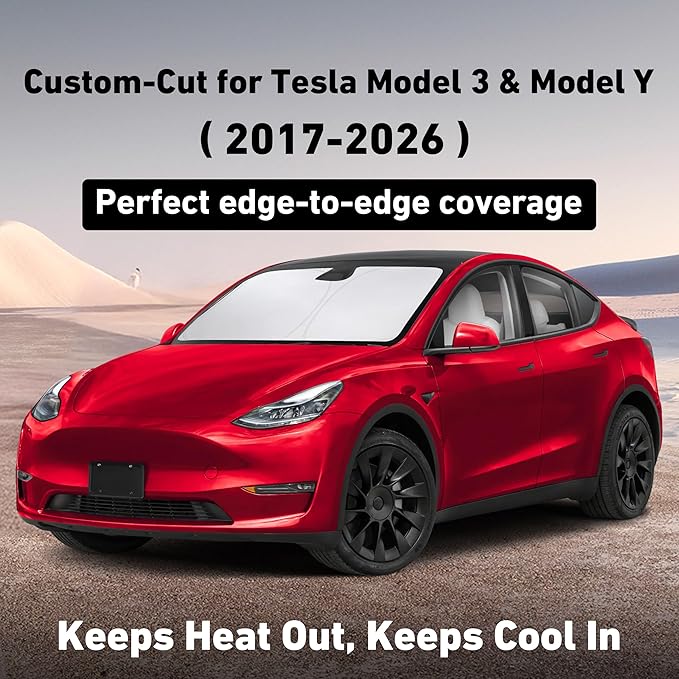 EcoNour Windshield Sun Shade Compatible for Tesla Model 3 & Model Y Juniper 2017-2024 2025 2026, Sun Visor for EV Front Window Sunshade, Foldable Heat & UV Protector, Car Accessories - Image 2