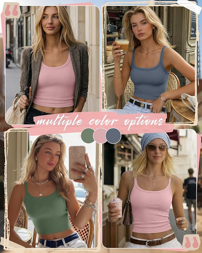 Ficerd 3 Pack Women's Tank Tops 95% Cotton Spaghetti Strap Ribbed Crop Camisole Slim Fitted Basic Summer Sleeveless Layer - Image 2
