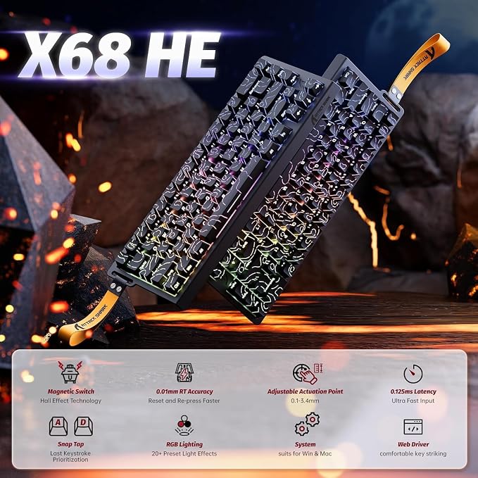 ATTACK SHARK X68HE RT Mechanical Gaming Keyboard 60% Wired TKL-BlackContour | Adjustable Actuation,Hall Effect Magnetic Switch,8KHz Polling Rate,RGB Backlit,Top Mount,Side Printed Keycap for PC Mac Gamer - Image 2