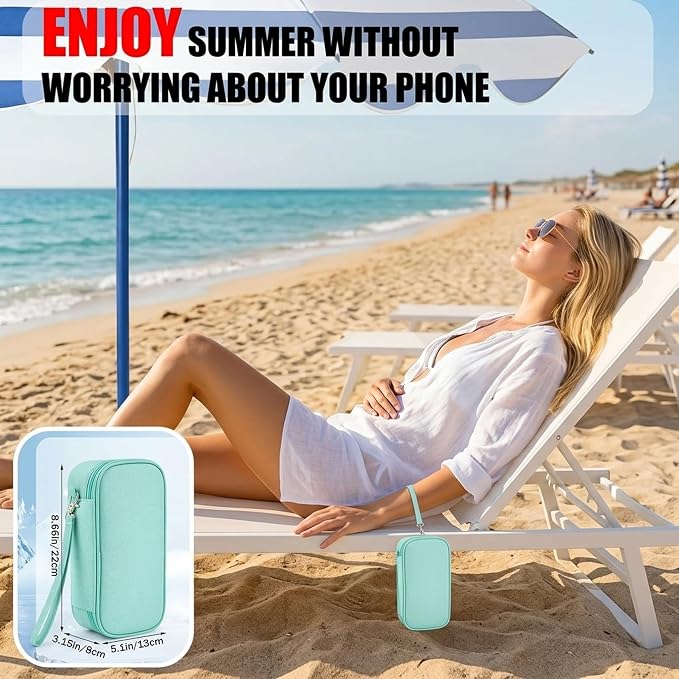 Phone Cooler Bag for Beach, Portable Phone Cooling Pouch with 2 Reusable Ice Packs, Keeps Cool in Extreme Heat for Car Pool Hiking, Extends Battery Life, Fits All Smartphones(Green,Fabric) - Image 5