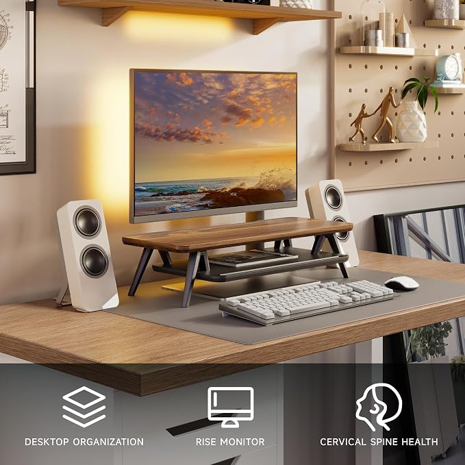 Fenge Monitor Stand, Monitor Stands Riser for Desk, 23.6 Inch Wood Desk Shelf with Storage Organizer and Cable Management for Office Desk Accessories - Image 2