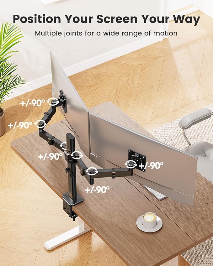 ErGear Dual Monitor Stand for 17-32 inch, Dual Monitor Mount with Adjustable Tilt, Swivel, Rotation, Tiered Arms for Extra Height, Supports 22 lbs per Arm - Image 6