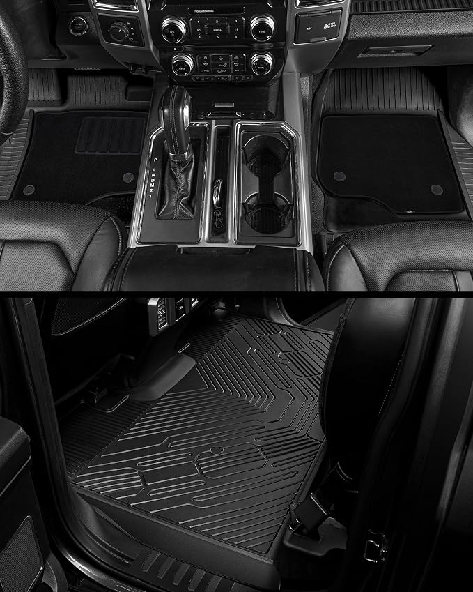 3W Floor Mats & Front Carpet for Ford Super Duty Crew Cab F-250 & F-350 & F-450 & F-550 (2017-2024 2025), All-Weather Storage TPE 1st & 2nd Row Liners, Bucket Seat Compatible, Not for Vinyl Floor - Image 9