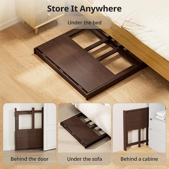 Bamboo Folding Desk for Small Spaces, Small Compact Foldable Desk, Brown | Space Saving Foldable Desk, Writing Desk Computer Table for Bedroom Home Office, Easy Assembly - Image 6