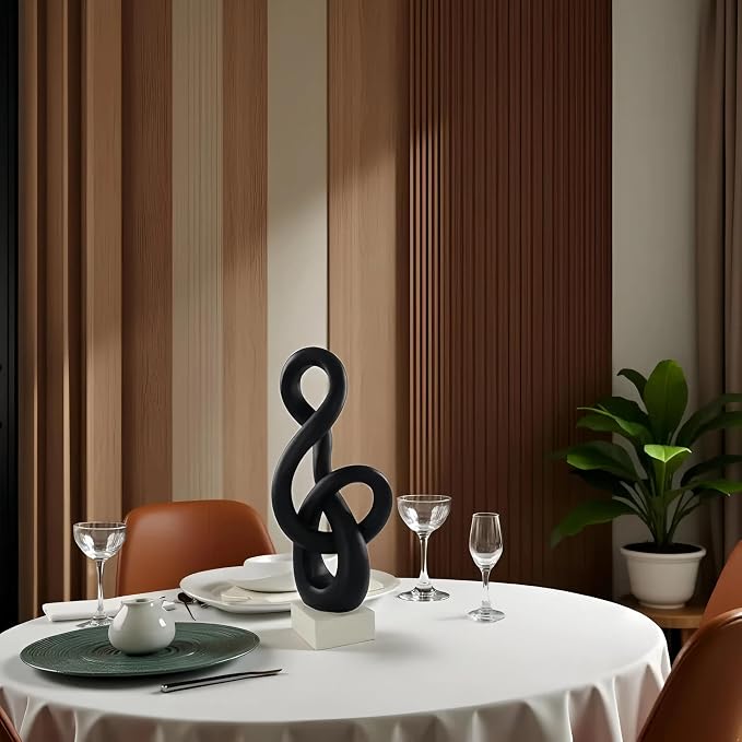 16" Modern Abstract Ribbon Decorative Sculpture, Knot Sculptures,Home Decor,Coffee Table Statues,Dining Living Room Desk Decor,Musical Note,Black - Image 3