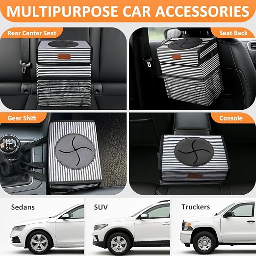 Vankor 3 Gallons Car Trash Can with Lid, Car Trash Bag Bin Hanging Waterproof Automotive Garbage Cans Leak Proof Vehicle Trash Can Stripe - Image 5