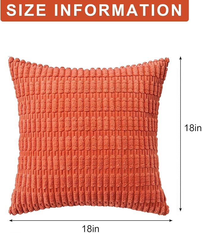 Aegero Pack of 2 Corduroy Decorative Throw Pillow Covers 18x18 Inch Fall Soft Striped Pillow Covers Modern Farmhouse Home Decor for Sofa Living Room Couch Bed(Rust) - Image 7