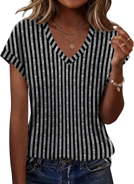 Rapbin Womens Summer Tops Women Blouses Dressy Casual V Neck T Shirts Short Sleeve Spring Tops for Women by RAPBIN