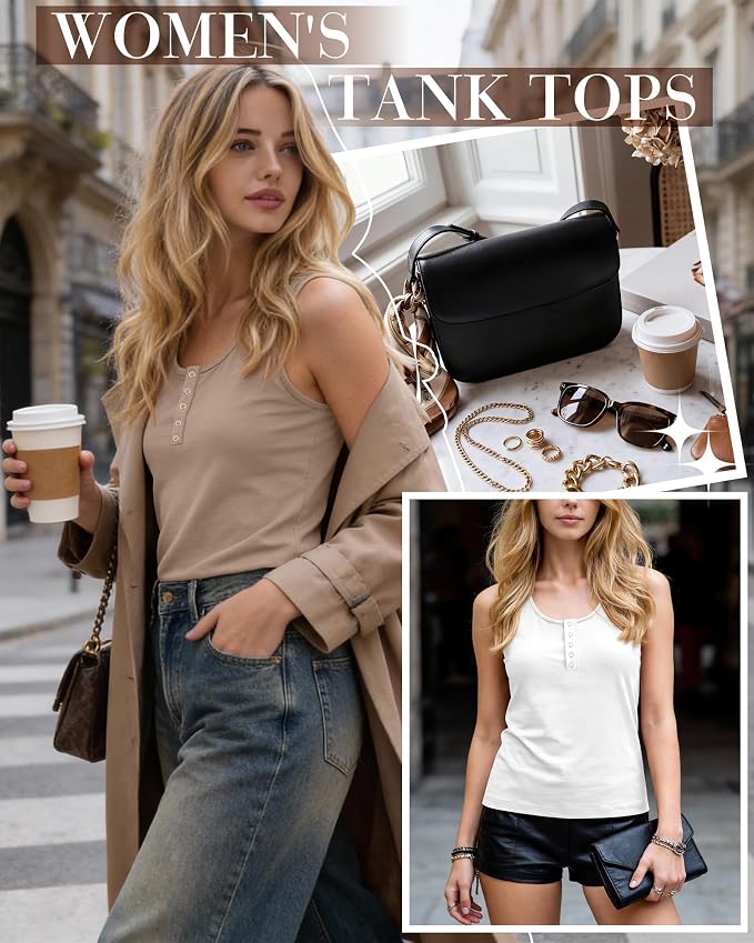 Ficerd 3 Pack Women's Henley Tank Tops Sleeveless Button Down Summer Shirts 2026 Casual Trendy Loose U Neck Tee Blouses - Image 3