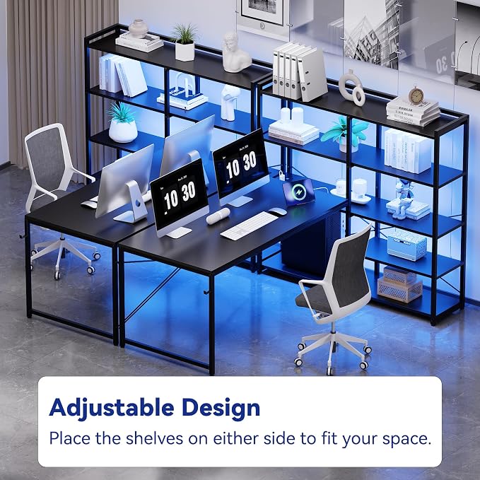 Pamray 49 Inch L Shaped Gaming Computer Desk with Shelves and Storage | Compact Reversible Design with LED Lights & Power Outlets, Suitable for Home Office Bedroom Small Spaces and Dorm Study Work - Image 2