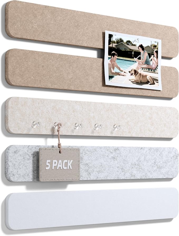 Fluxynara 13" x 2" Felt Wall Panels, Stone Beige | 5-Pack Cork Board Alternative with 35 Push Pins, Adhesive Mounting for Bedroom Door or Home Office by FLUXYNARA