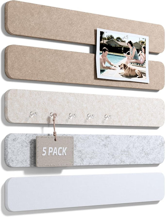 Fluxynara 13" x 2" Felt Wall Panels, Stone Beige | 5-Pack Cork Board Alternative with 35 Push Pins, Adhesive Mounting for Bedroom Door or Home Office by FLUXYNARA