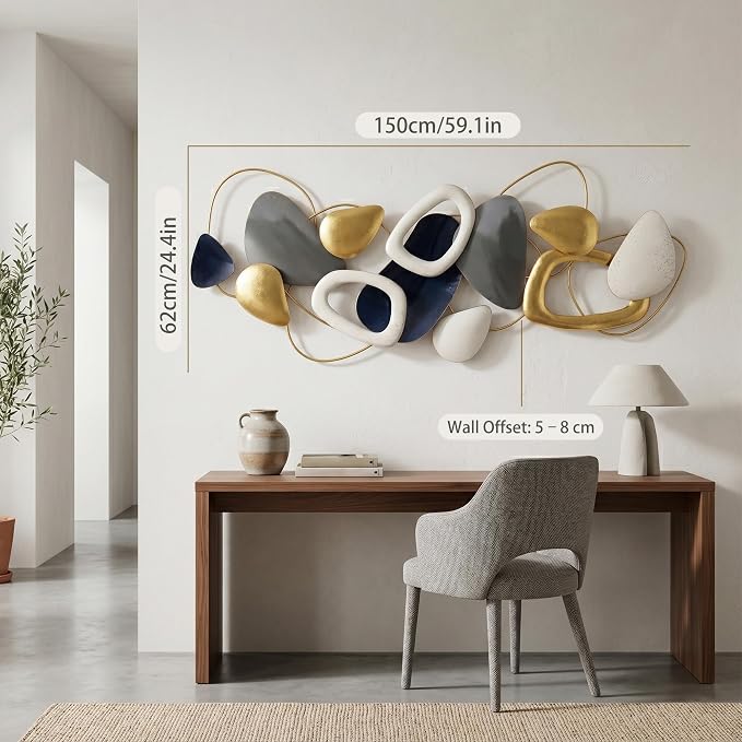 Axioglo 59" Large Wall Decor,3D Abstract Metal Wall Art for Living Room | 59" x 25" metal wall decor with layered metal texture, mounting hardware, two-way display - Image 2