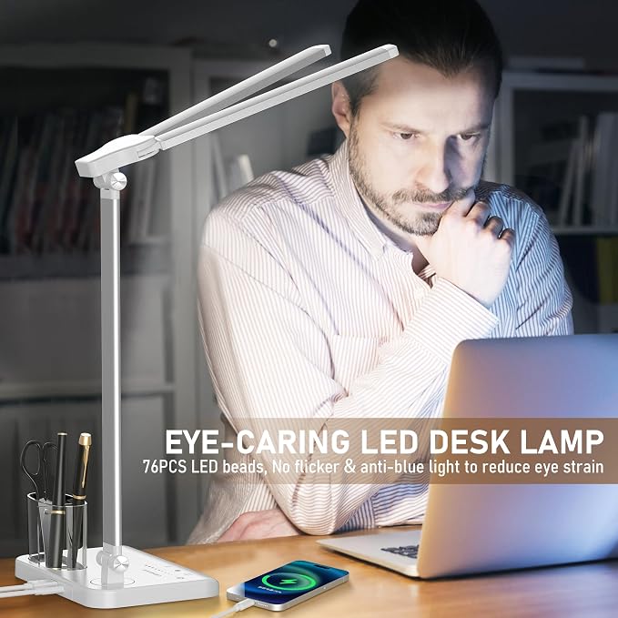 LED Desk Lamp for Home Office Desk Light Table Lamp 50 Lighting Modes Timer | Eye-Caring Desk Lamp with USB Adapter, Foldable Dual Swing Arm Architect for Reading, Study, Workbench - Image 6