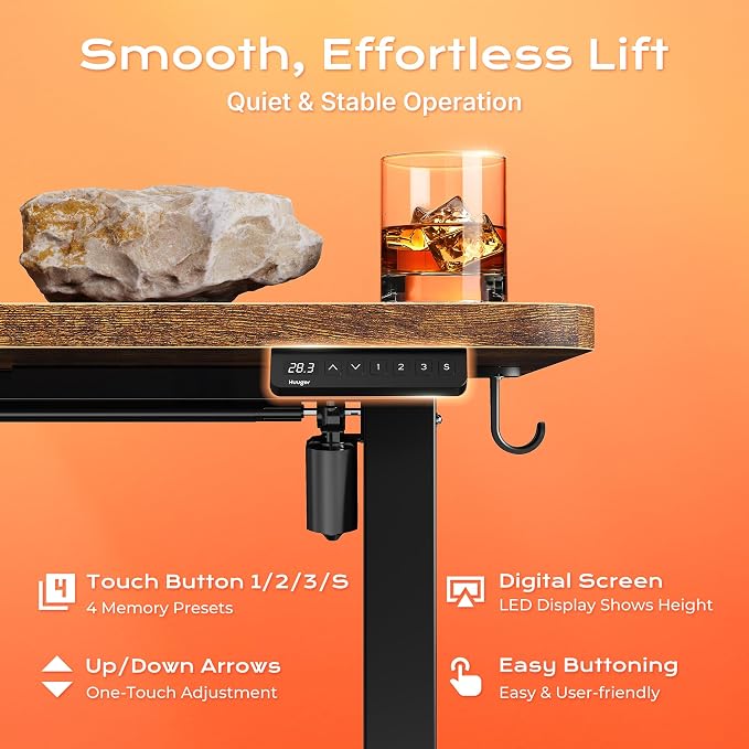 Huuger 63 X 24 Inch Electric Standing Desk with Power Outlets and USB-C Port, Height Adjustable Desk, Sit Stand Desk for Home Office, Computer & Gaming Desk with 4 Presets, Rustic Brown - Image 7