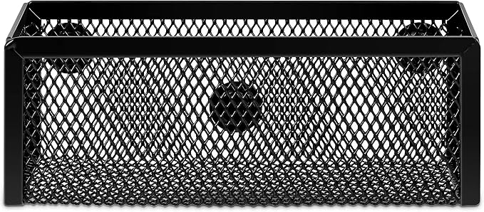 Amazon Basics Magnetic Storage Baskets, Mesh Organizers for Office Supplies and Workspace, 6" x 2.5" x 2.2", Black, 3-Pack - Image 2