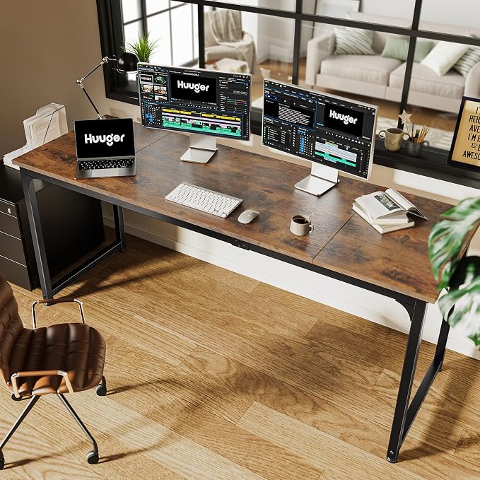 Huuger Computer Desk, 70 Inch Office Desk, Gaming Desk with Storage, Writing Desk Work Desk for Home Office, Study, Long Simple Desk, Large Legroom, Metal Frame, Rustic Brown - Image 6