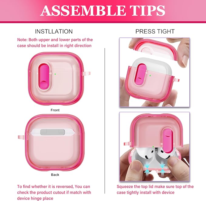 for AirPods 4th Generation Case 2024 with Bright Plated Bezel and Switches, Military-Grade Shockproof Transparent Anti-Yellowing for AirPods 4 Cover, Peach Pink - Image 5