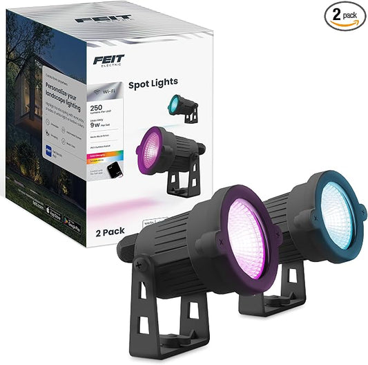 Feit Electric Smart Color Changing & Tunable White Outdoor Spotlights, 250 Lumens, Music Sync, Voice Control Compatible with Alexa & Google Home, Linkable, App Controlled, SPOT/RGBW/AG/2, 2-Pack by FeitElectricCompany