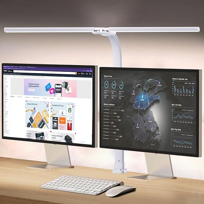 AKRRYR Led Desk Lamp for Home Office,24W Bright Eye-Caring Desk Light with Clamp,5 brightness and 5 temperatures Dimmable Workbench Task Light, Adjustable Gooseneck Table Lamp for Monitor Study(white) by AKRRYR